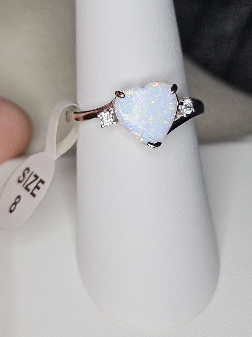 White Heart Opal 925 Sterling Silver Ring-Size 8